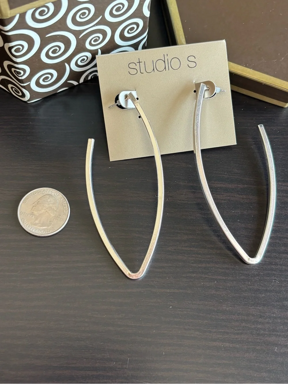 Statement Silver Tone Open V Hoop Earrings